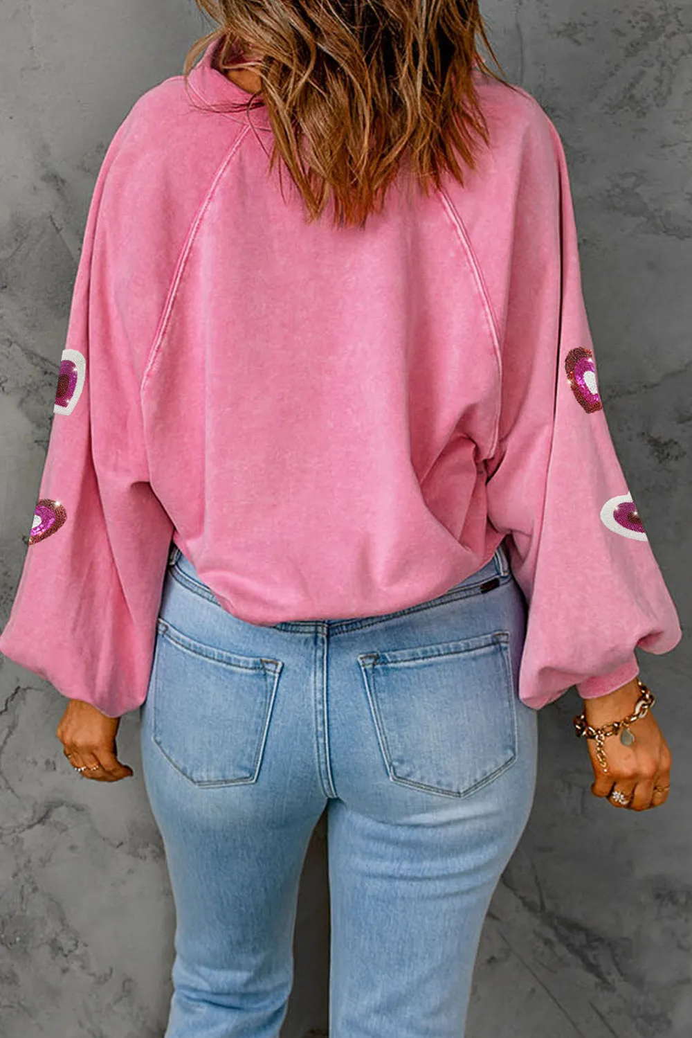 Heart Sequin Half Snap Mineral Wash Sweatshirt, image 2