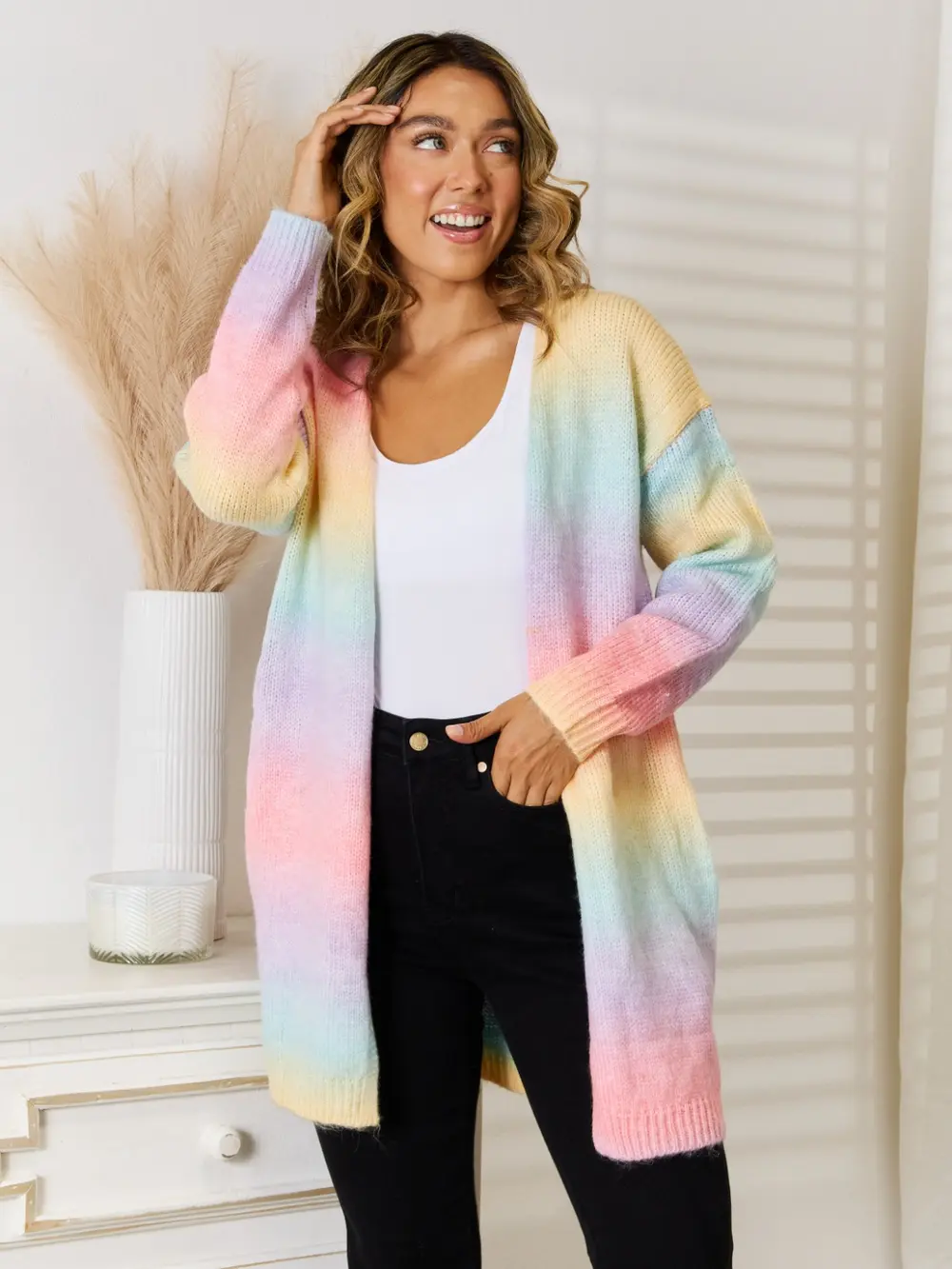 Full Size Gradient Open Front Cardigan, image 3
