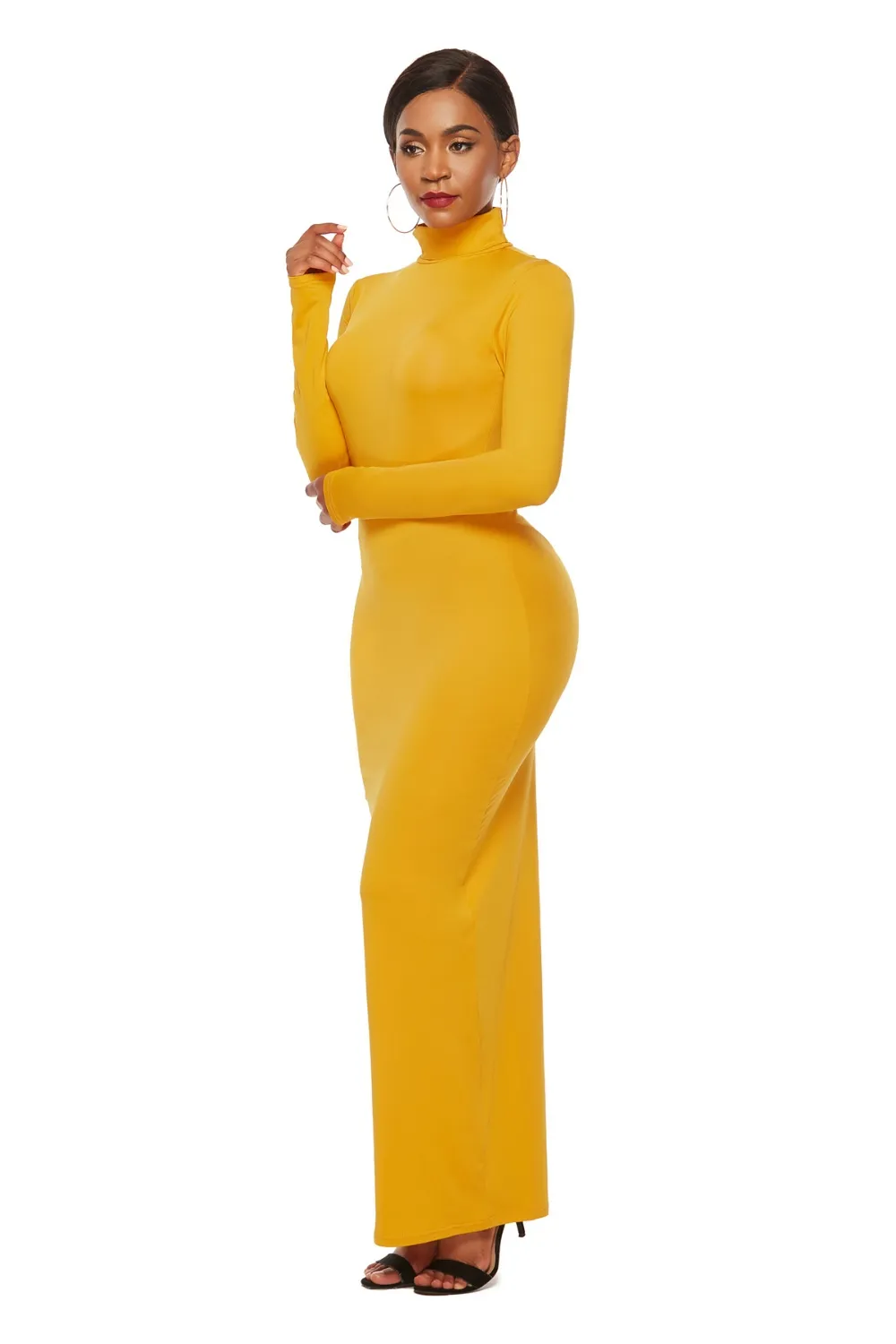 Mock Neck Long Sleeve Maxi Slim Dress, image 2