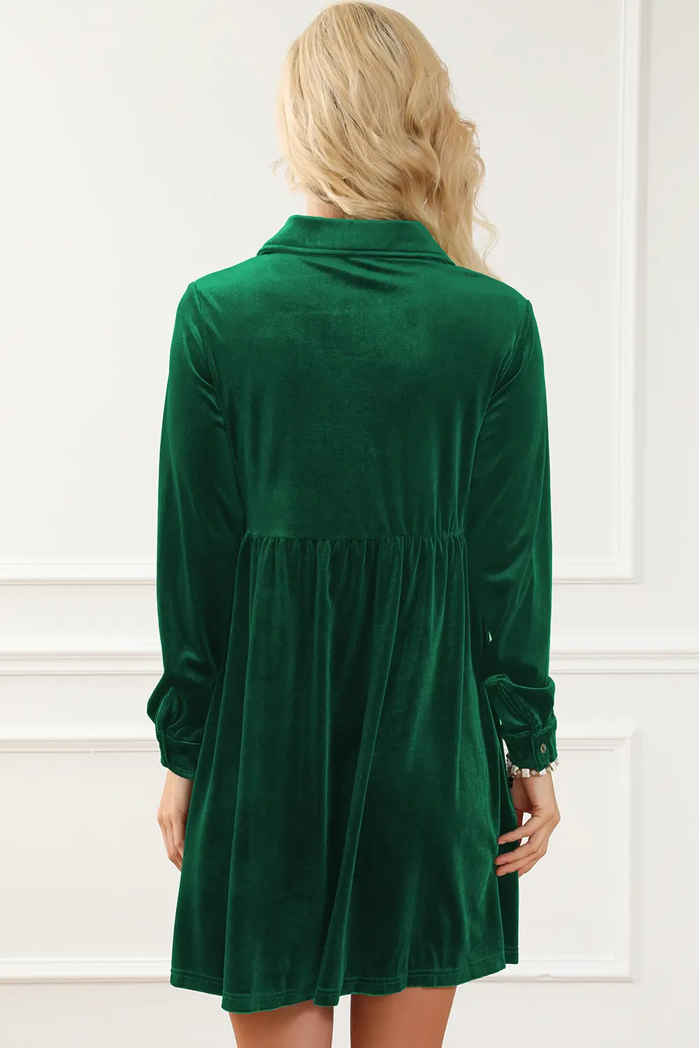 Ruched Button Up Collared Neck Long Sleeve Shirt Dress, image 4