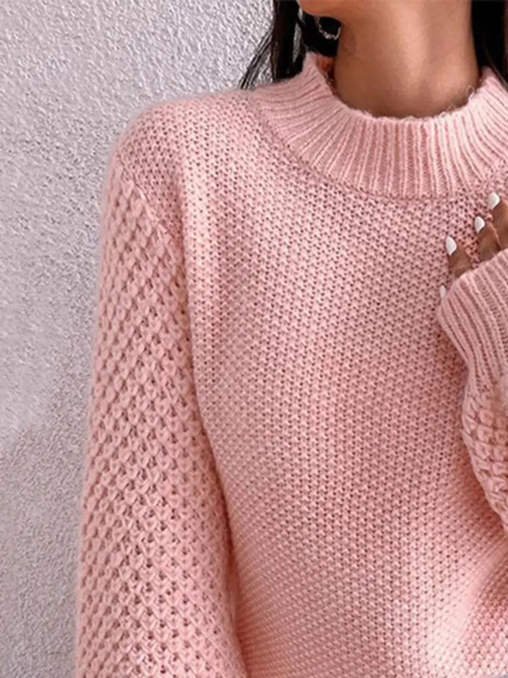 Openwork Mock Neck Long Sleeve Sweater, image 4