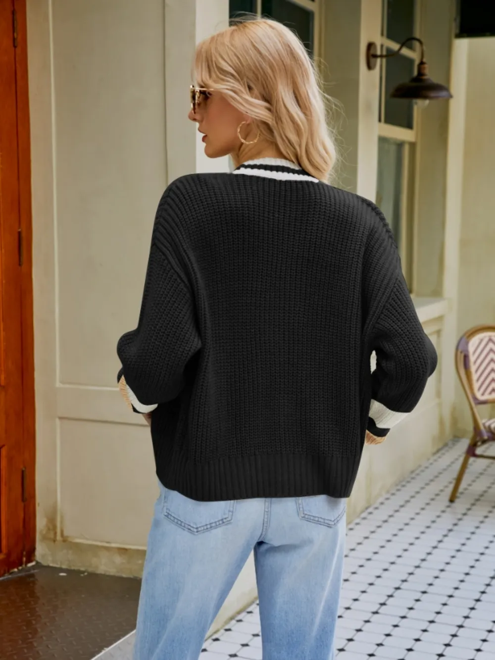 Contrast Button Up Dropped Shoulder Cardigan, image 11