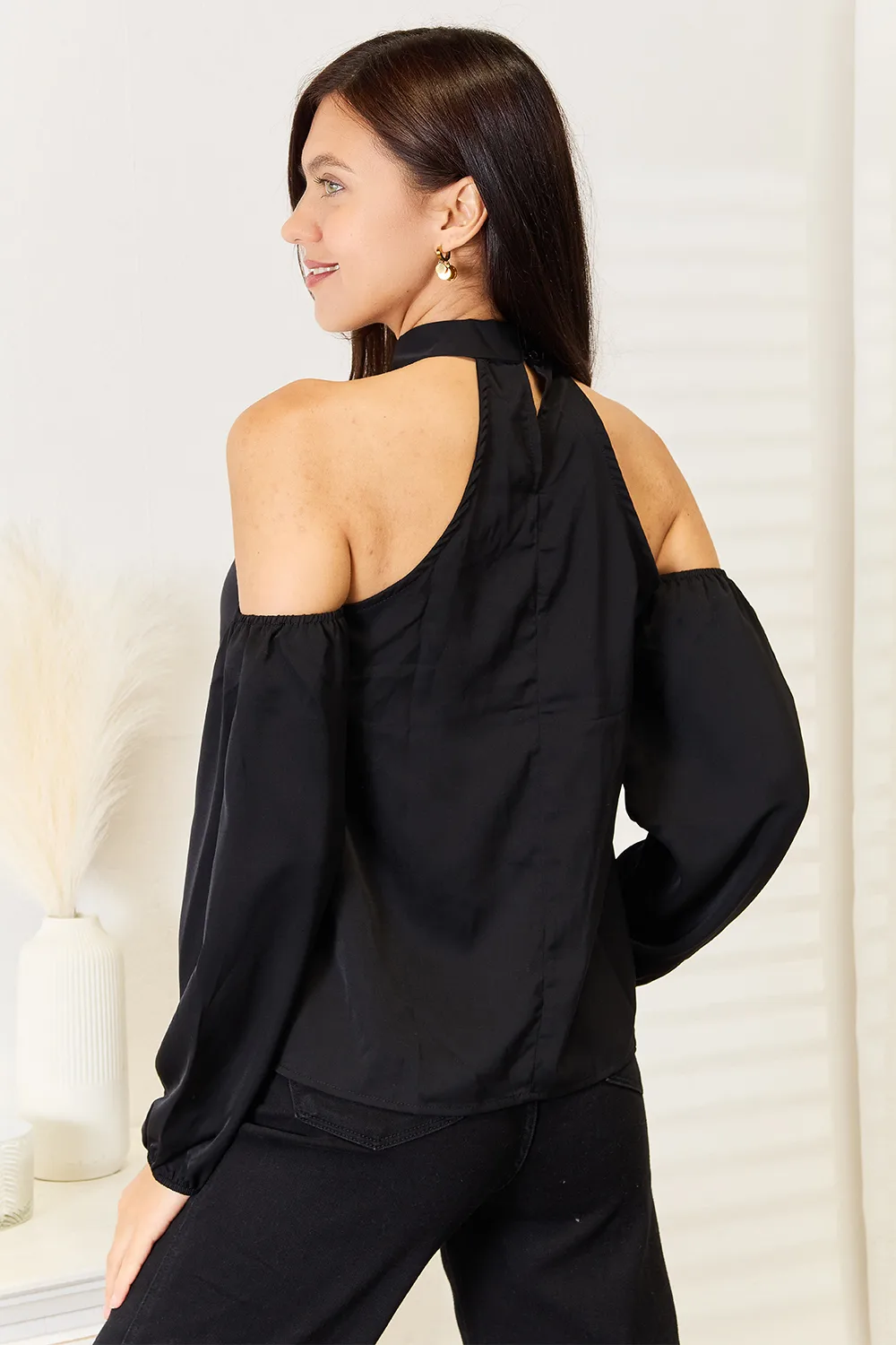 Grecian Cold Shoulder Long Sleeve Blouse, image 2