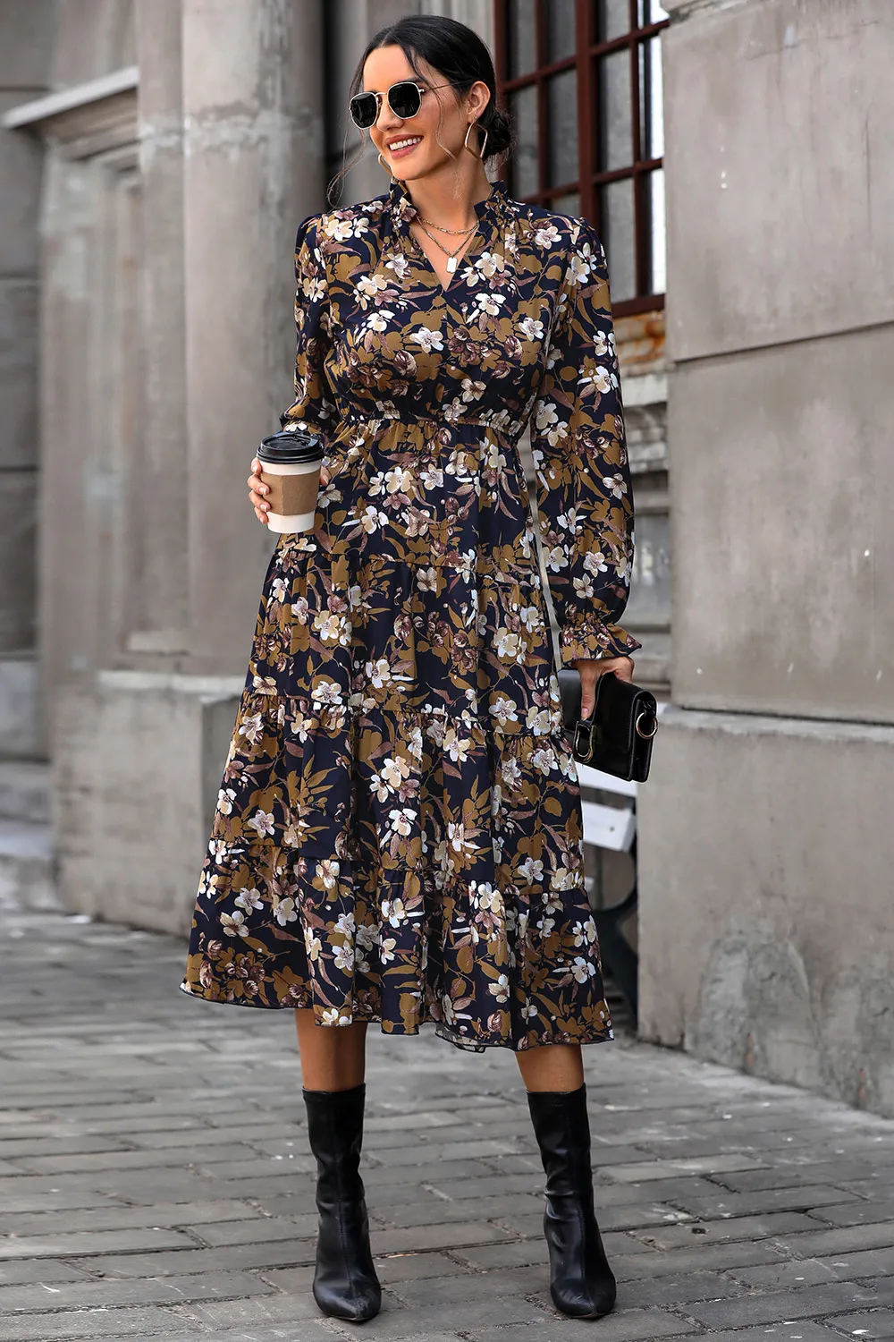 Floral Flounce Sleeve Tiered Dress, image 4