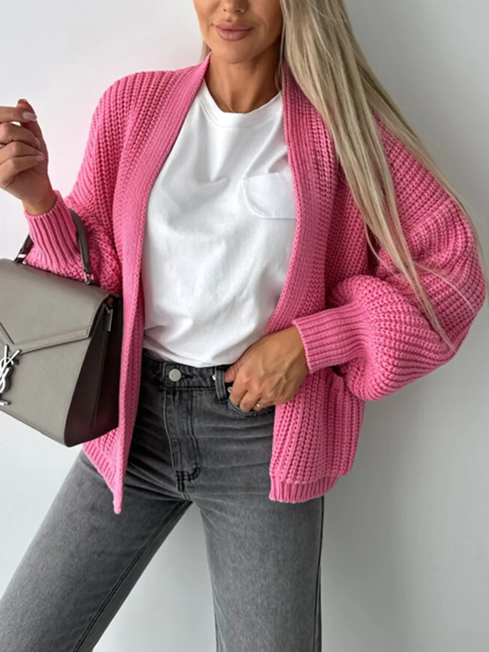 Open Front Dropped Shoulder Cardigan, image 3