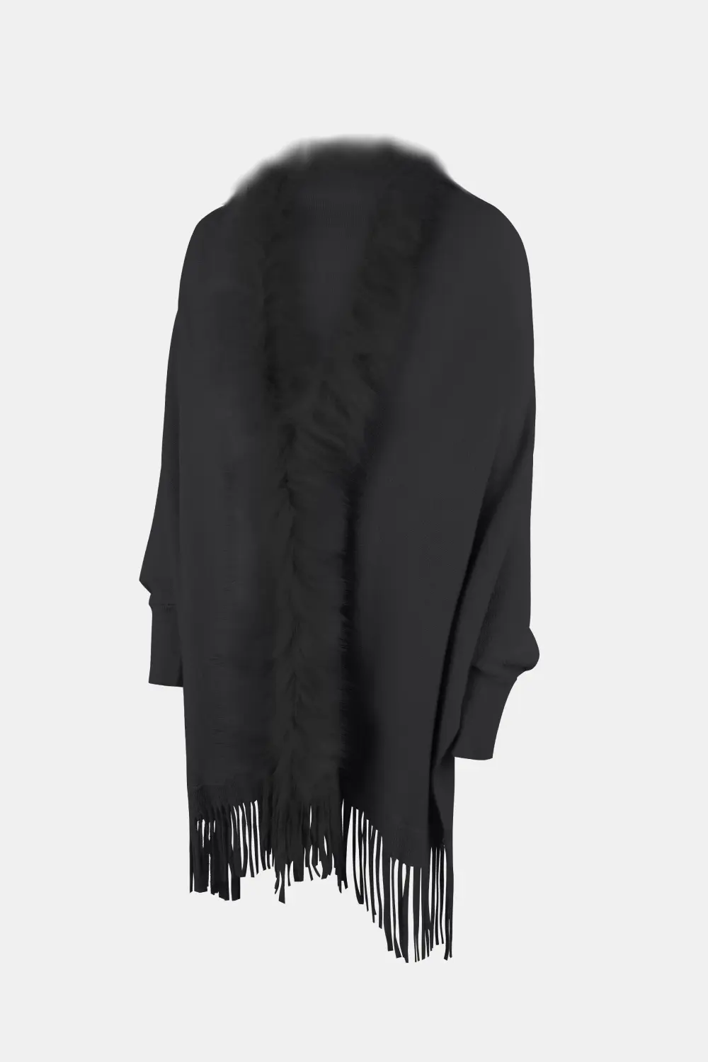 Fringe Open Front Long Sleeve Poncho, image 12