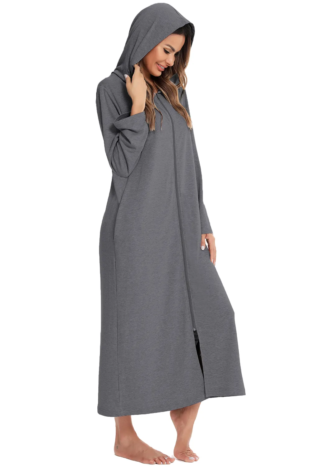 Zip Front Hooded Night Dress with Pockets, image 9