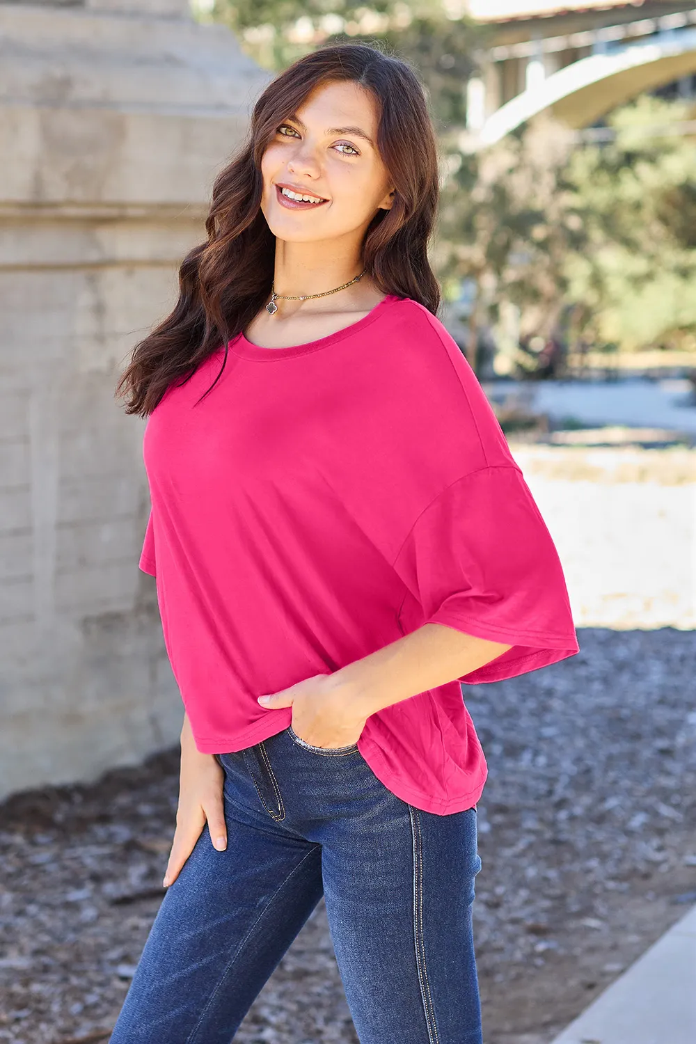 Full Size Round Neck Drop Shoulder T-Shirt, image 4