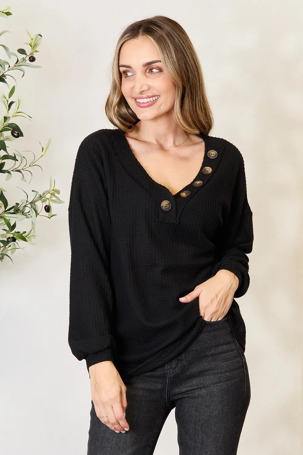 Buttoned Long Sleeve Blouse, image 2