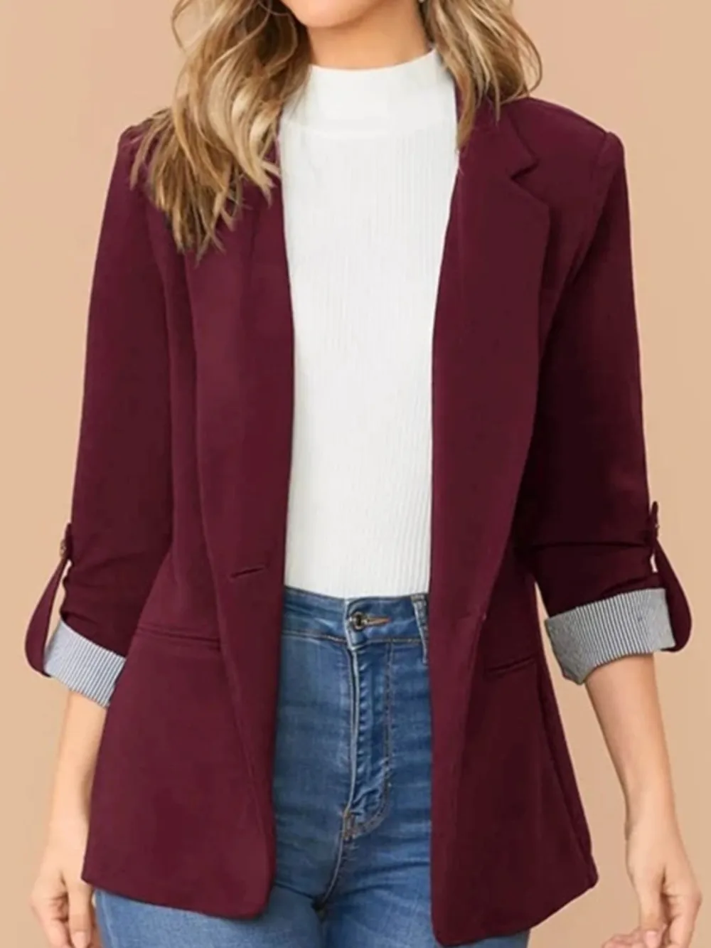 Lapel Collar Roll-Tab Sleeve Blazer, image 7