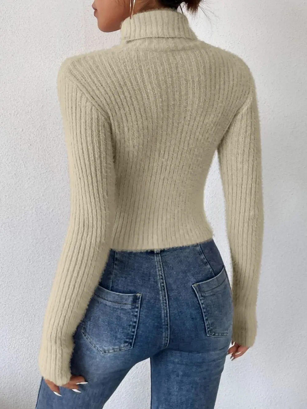 Ribbed Turtleneck Long Sleeve Sweater, image 7