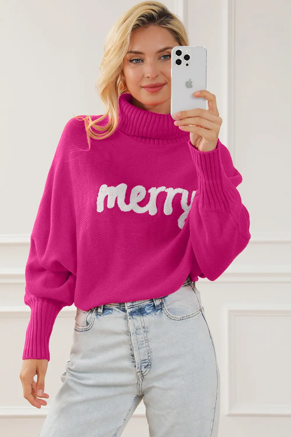 Merry Letter Embroidered High Neck Sweater, image 5