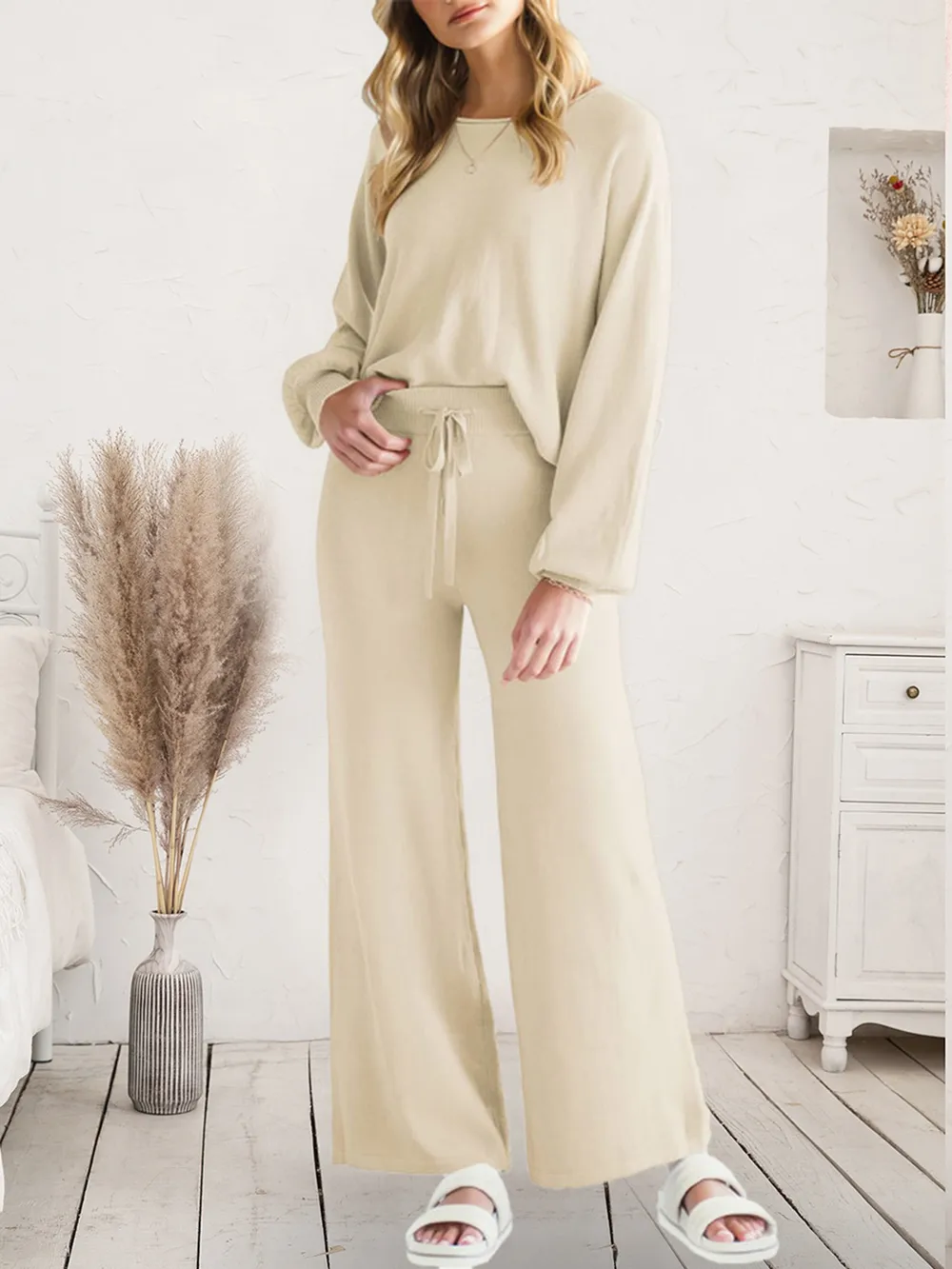 Long Sleeve Lounge Top and Drawstring Pants Set, image 16