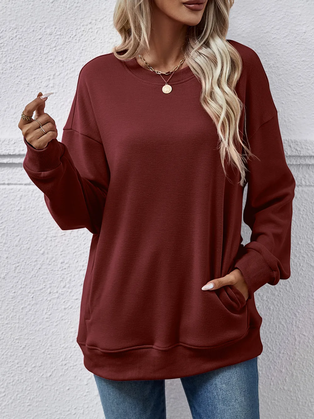 Dropped Shoulder Sweatshirt with Pockets, image 14