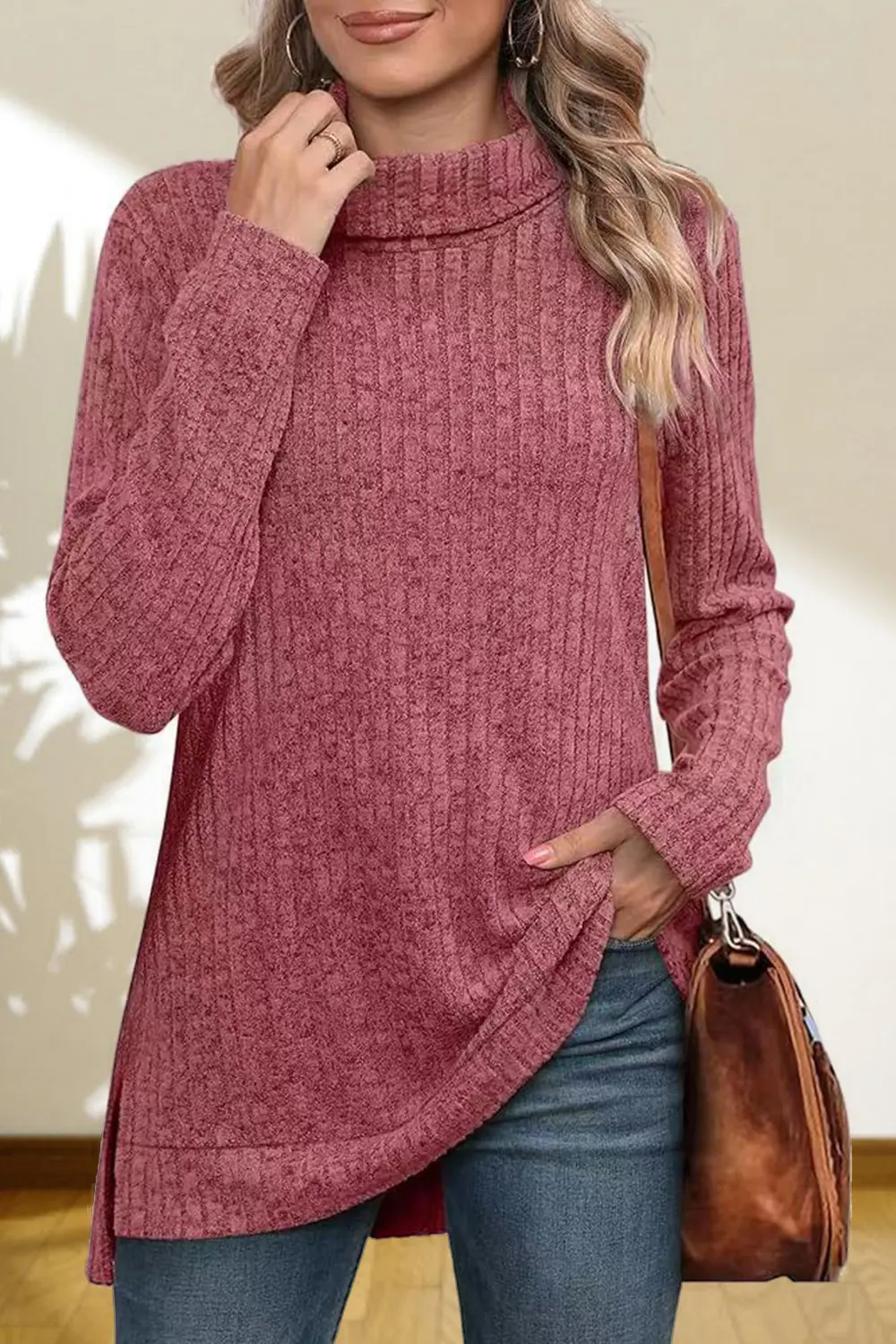 Turtleneck High Low Top, image 5