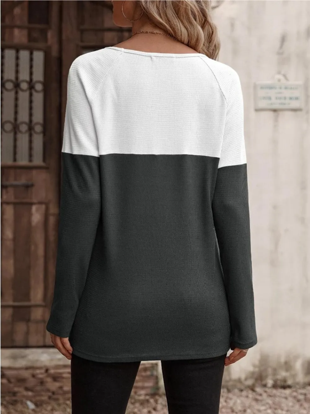 Contrast Round Neck Long Sleeve T-Shirt, image 9