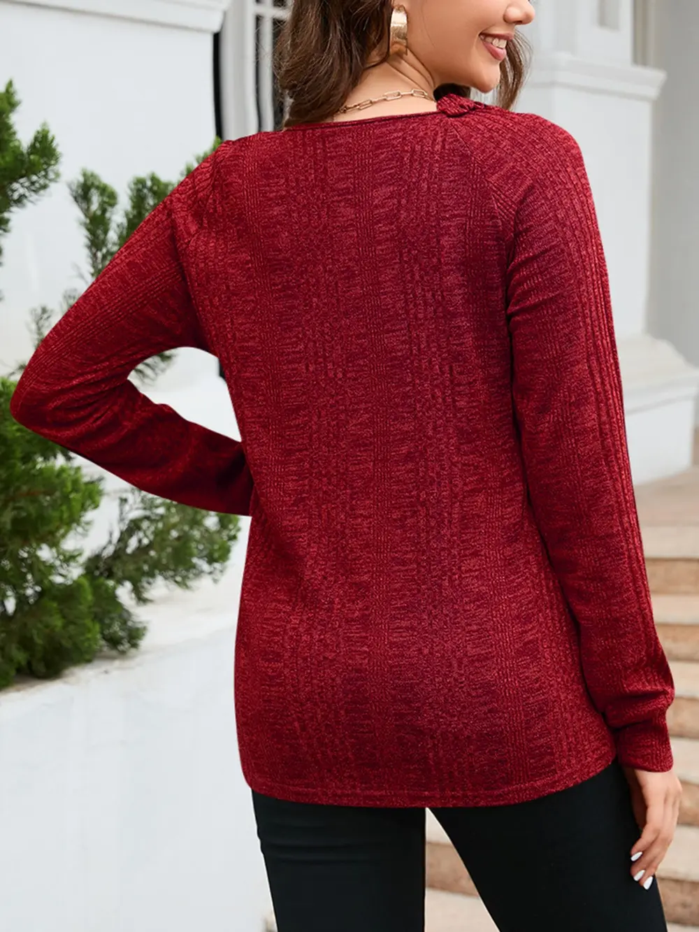 Texture Round Neck Long Sleeve Knit Top, image 12