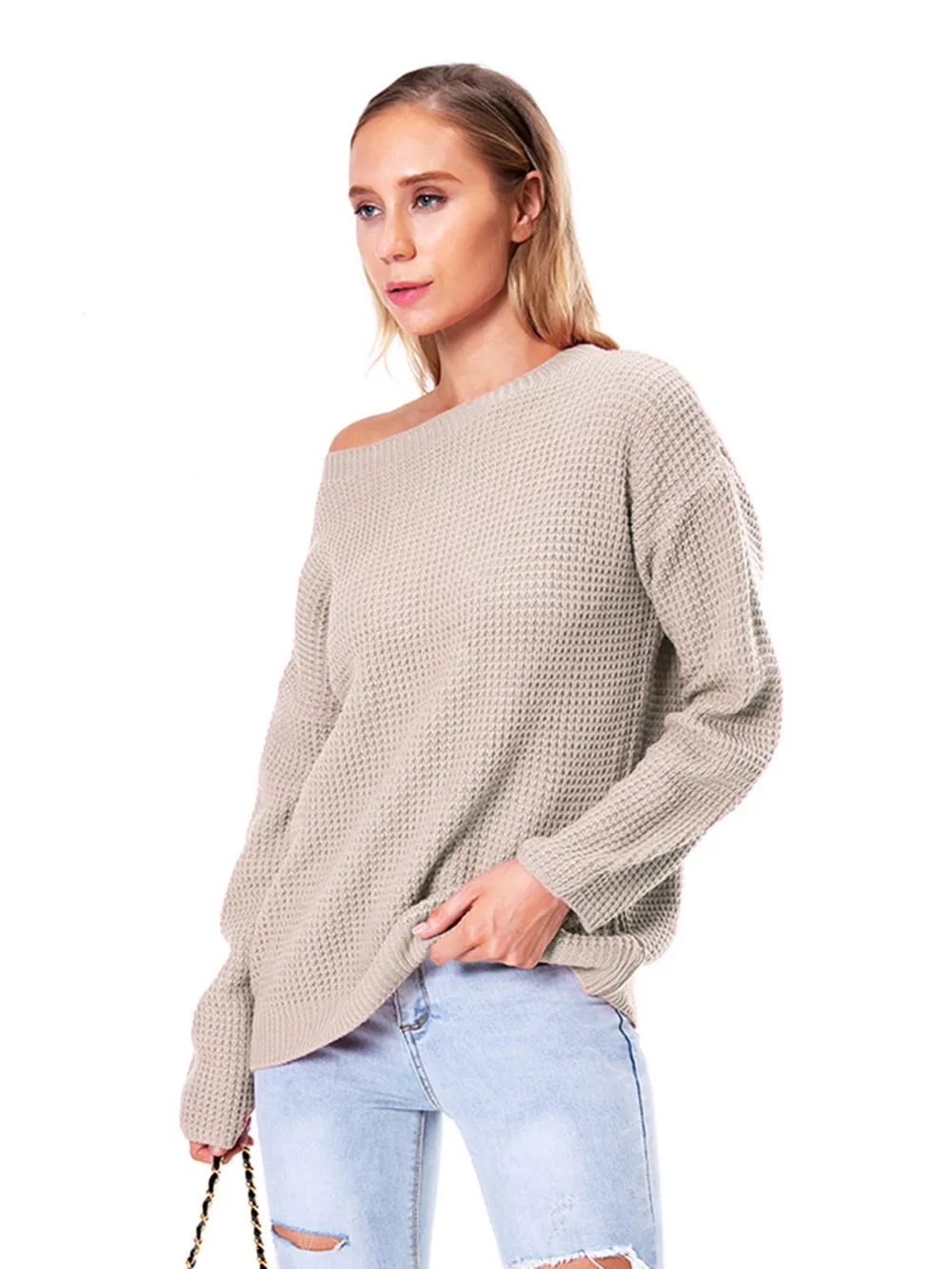 Boat Neck Drop Shoulder Long Sleeve Sweater, image 7