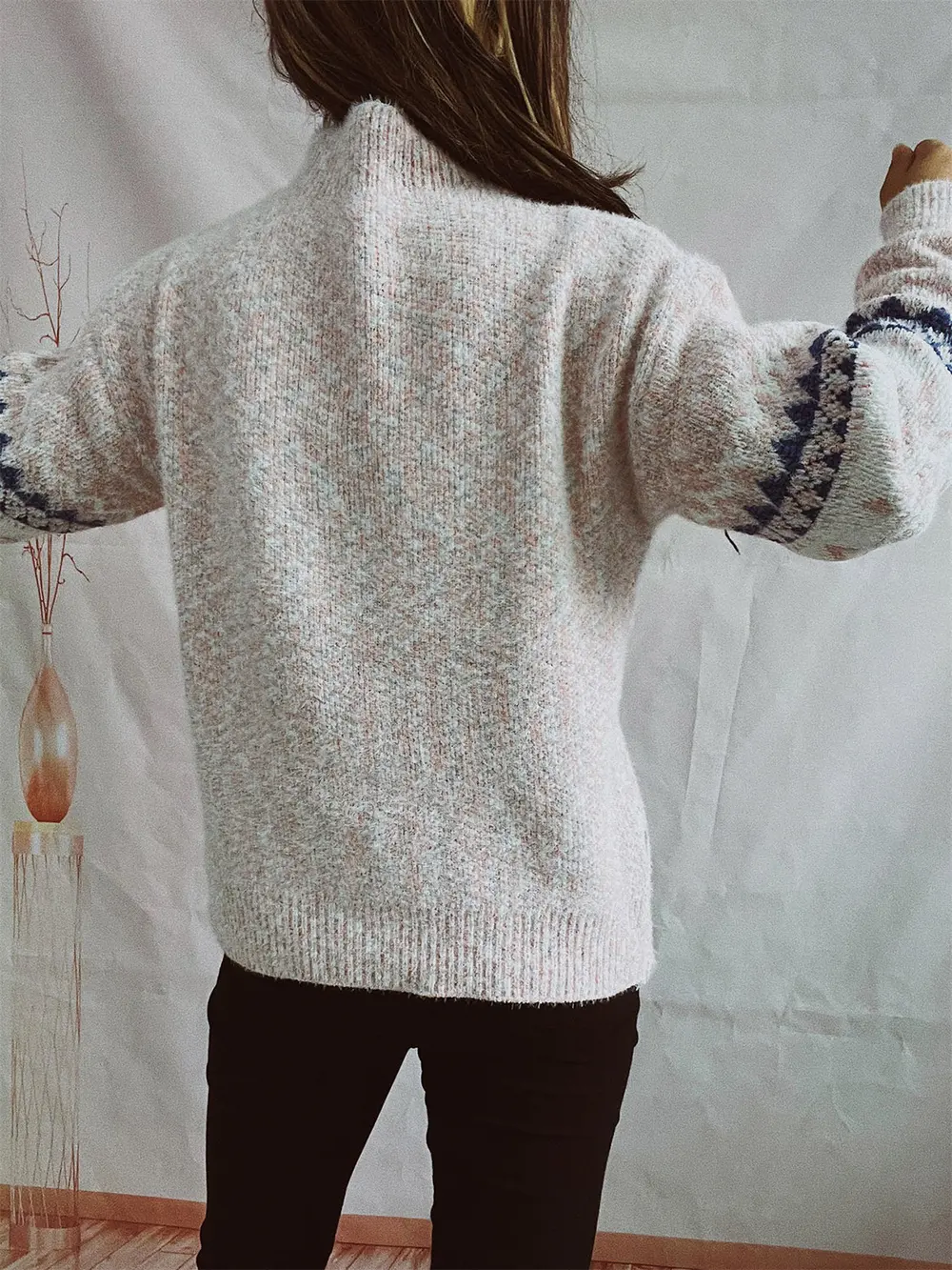 Geometric Mock Neck Dropped Shoulder Sweater, image 7
