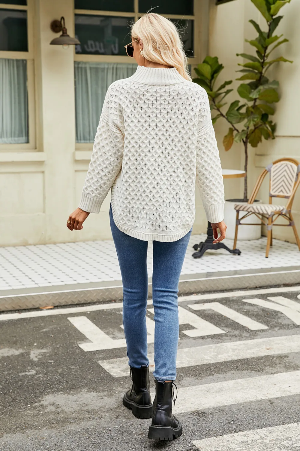 Slit Long Sleeve Mock Neck Sweater, image 5
