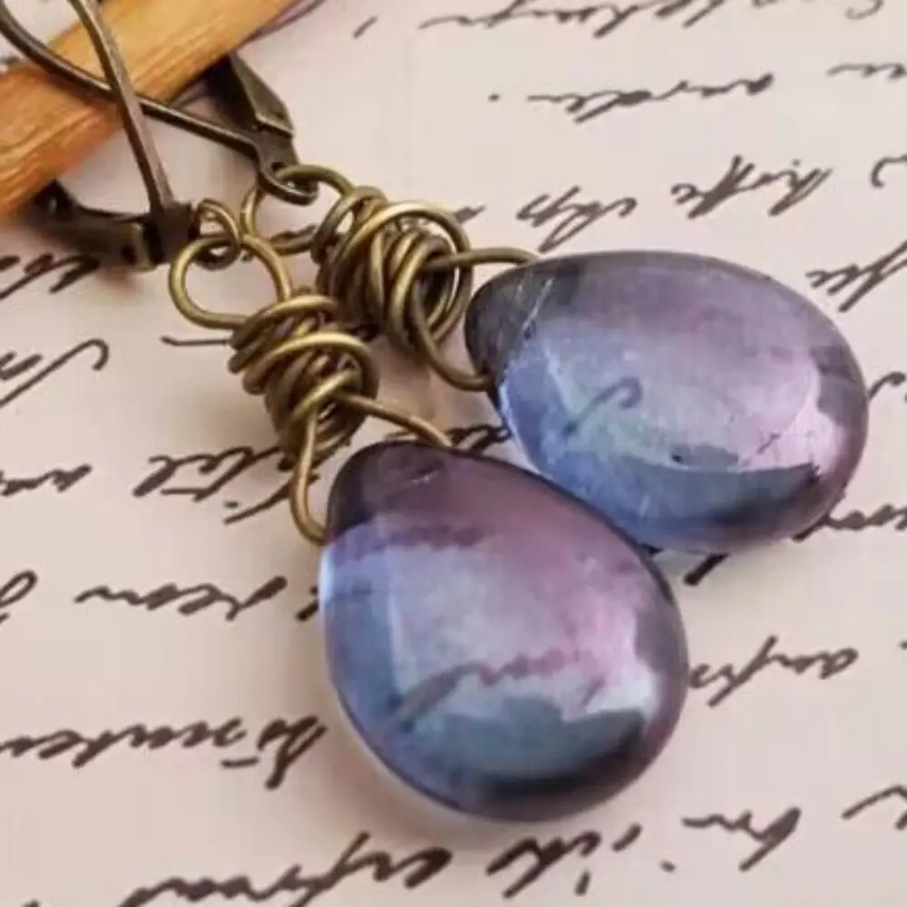 Alloy Gemstone Drop Earrings, image 2