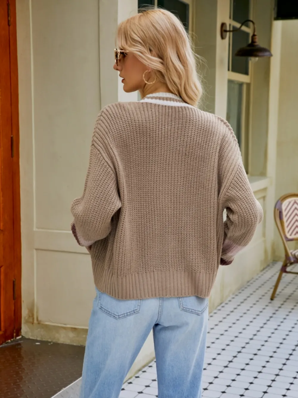 Contrast Button Up Dropped Shoulder Cardigan, image 3