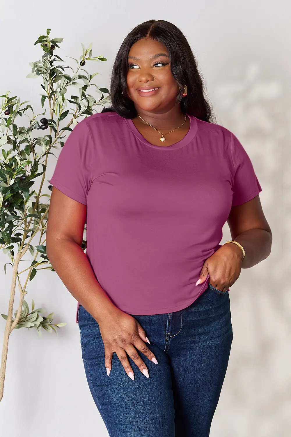 Full Size Round Neck Short Sleeve T-Shirt Plus Size, image 12