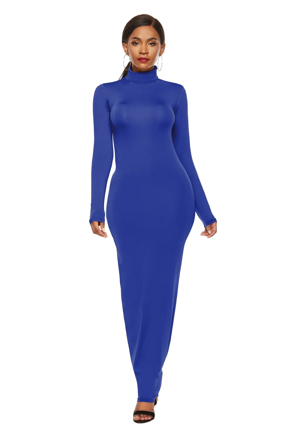 Mock Neck Long Sleeve Maxi Slim Dress, image 4