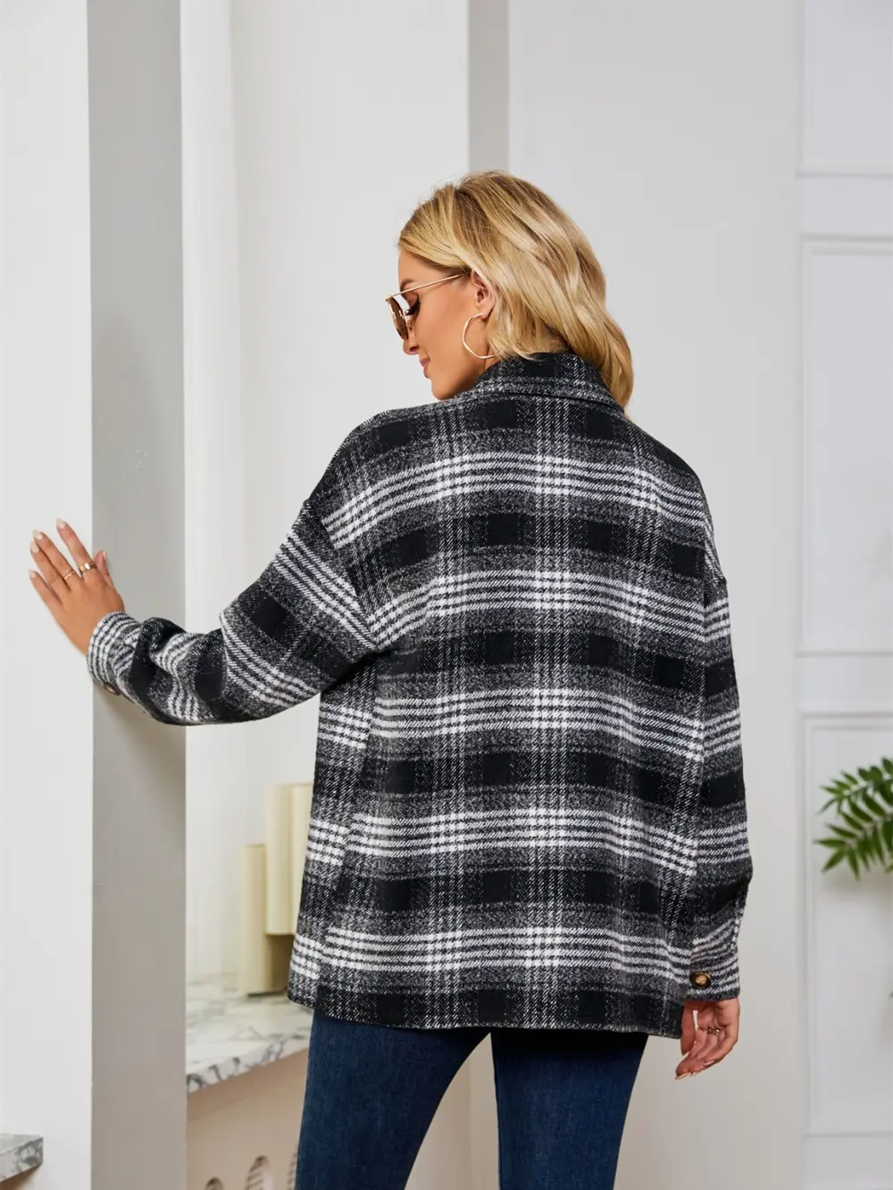 Plaid Collared Shirt Jacket, image 12