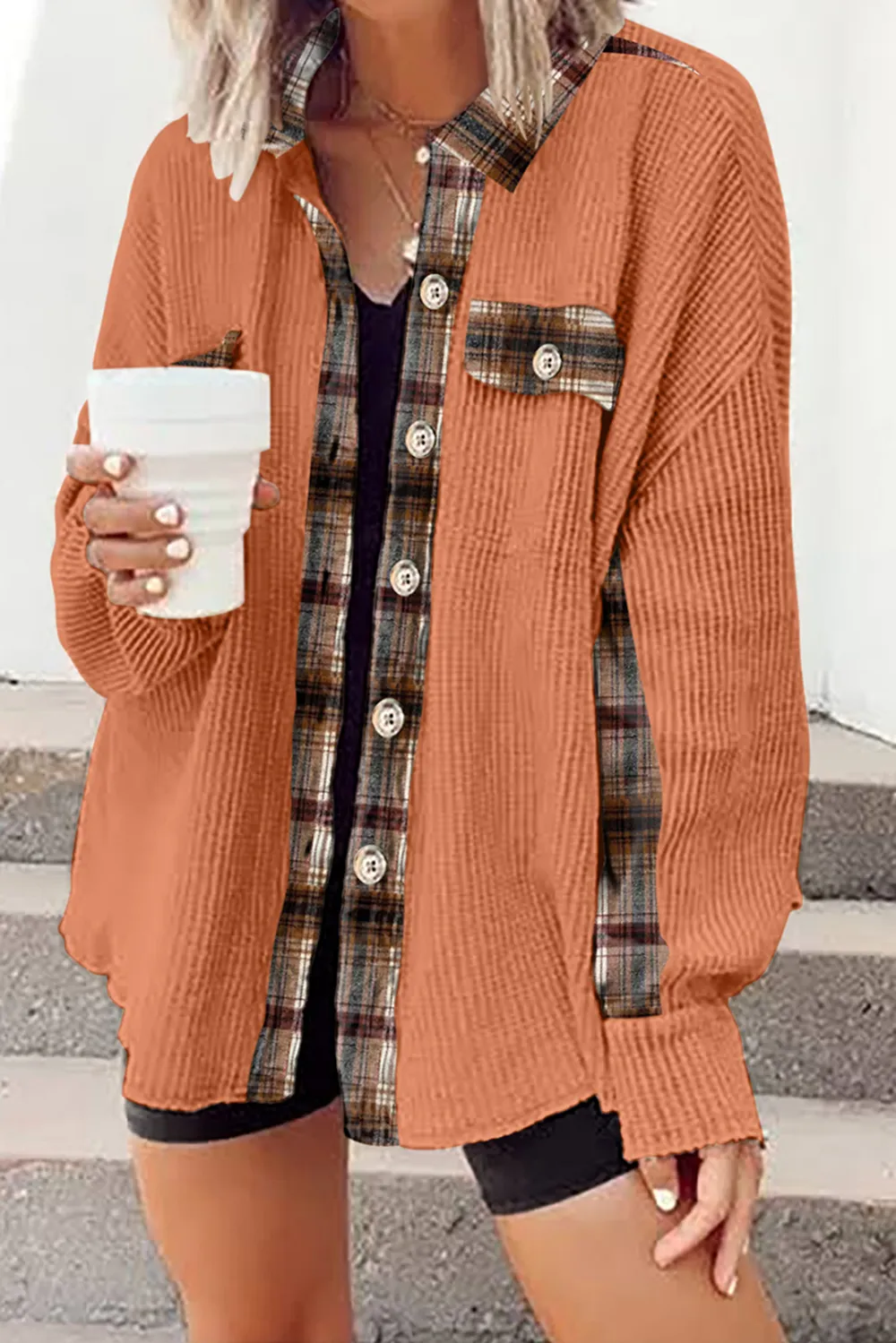 Plaid Button Down Collared Jacket, image 6