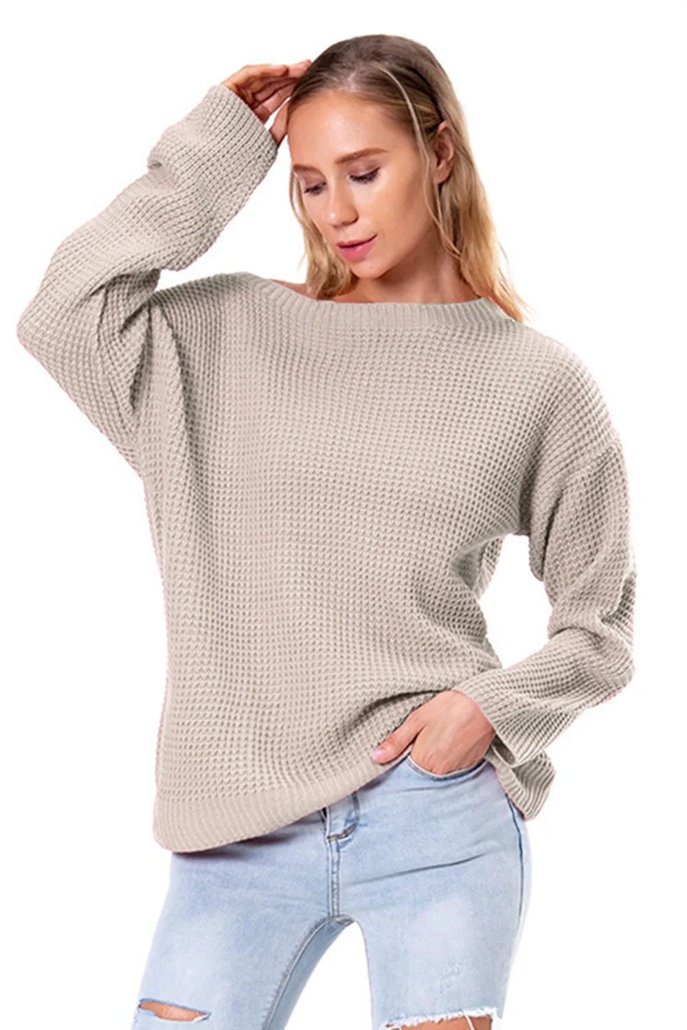 Boat Neck Drop Shoulder Long Sleeve Sweater, image 6