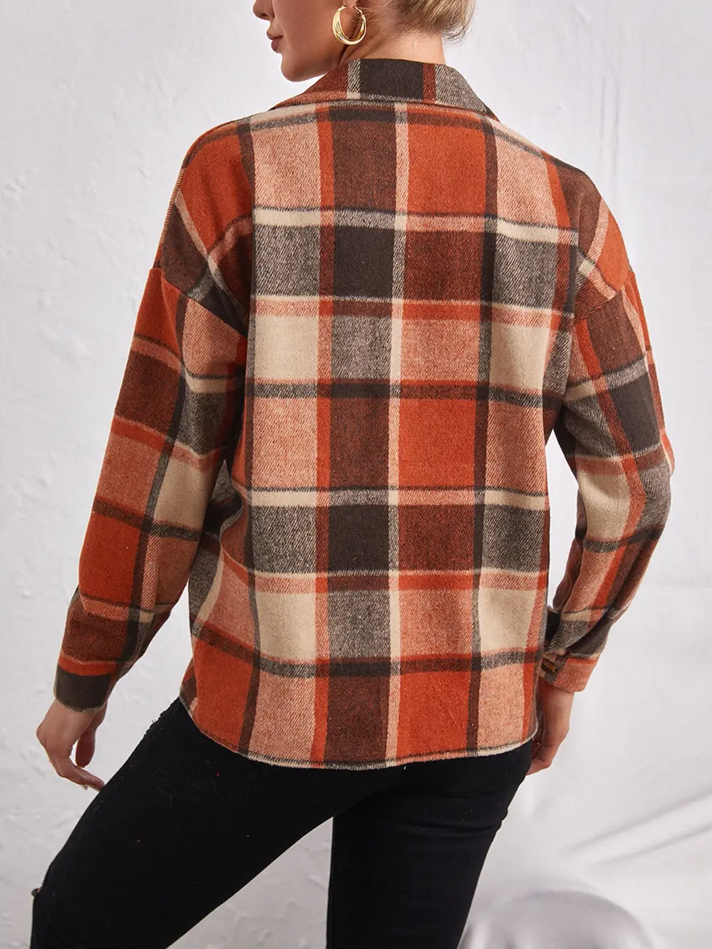 Plaid Collared Neck Button Down Jacket, image 3