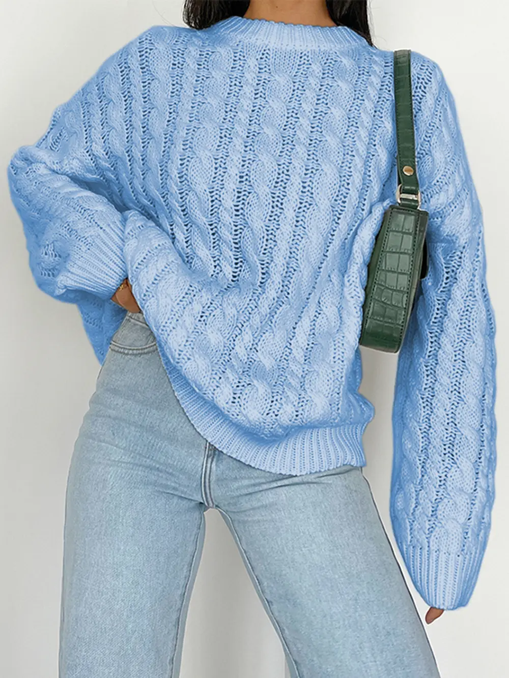 Openwork Round Sleeve Cable-Knit Sweater, image 4