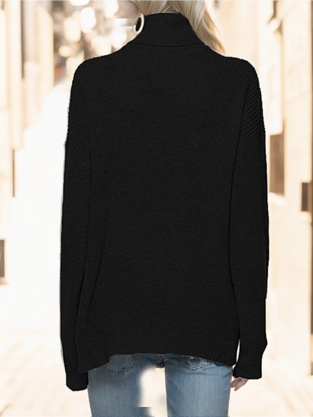 Turtleneck Drop Shoulder Long Sleeve Sweater, image 9
