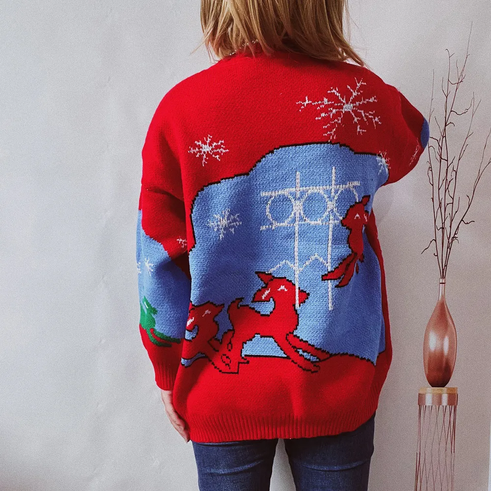 Printed Round Neck Long Sleeve Sweater, image 2