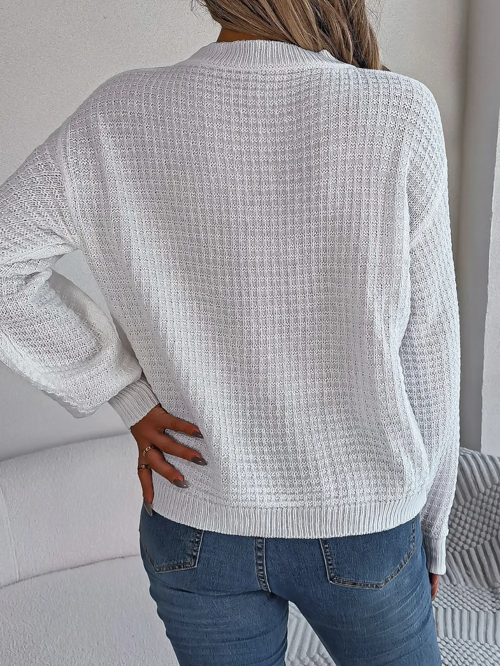 Cable-Knit Round Neck Long Sleeve Sweater, image 8