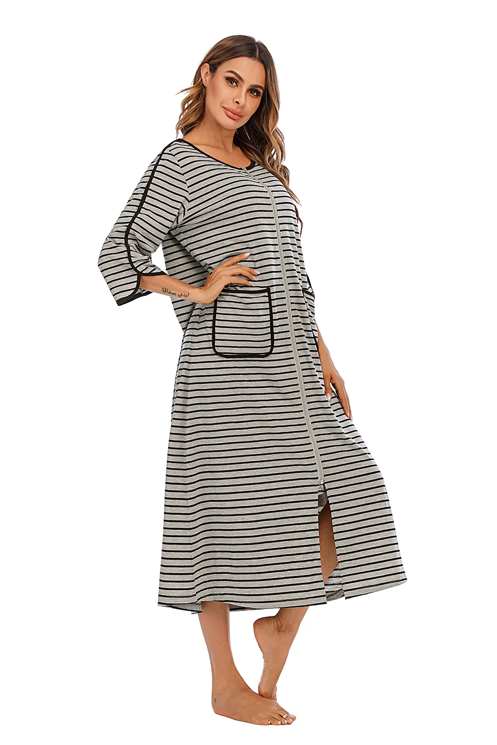 Round Neck Three-Quarter Sleeve Midi Night Dress, image 15