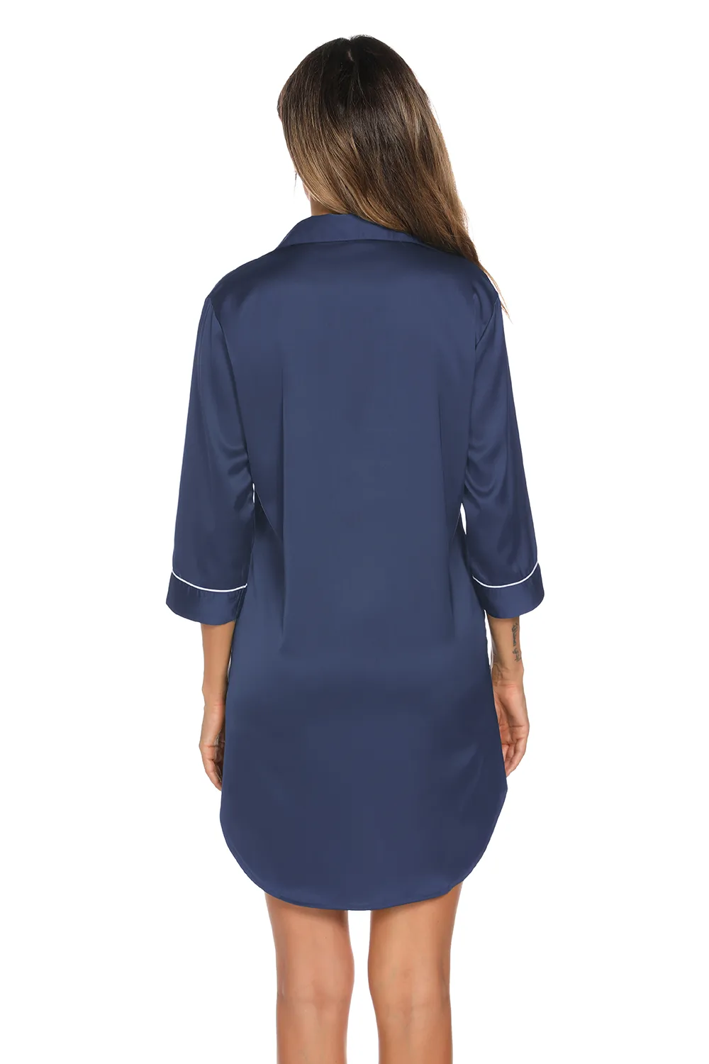 Button Up Collared Neck Night Dress with Pocket, image 4