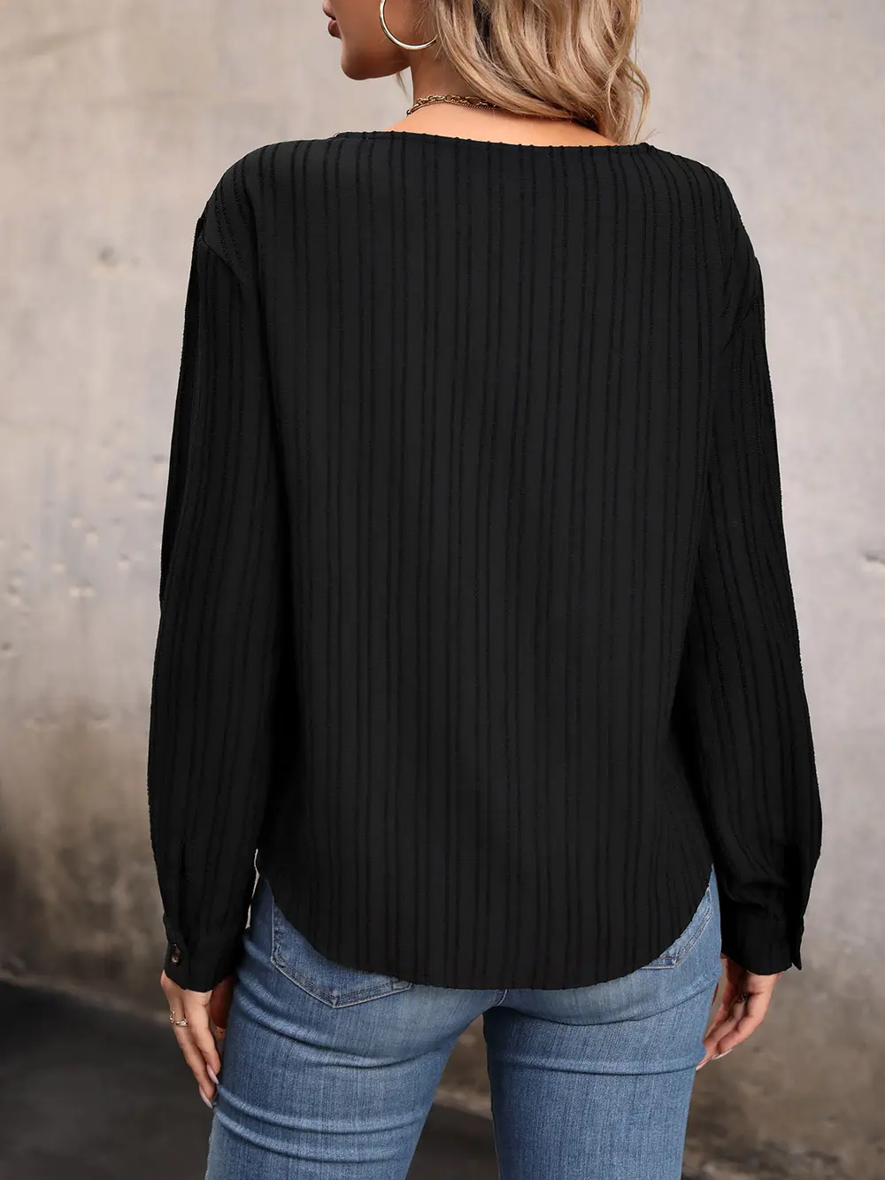 Asymmetrical Neck Decorative Button Top, image 2
