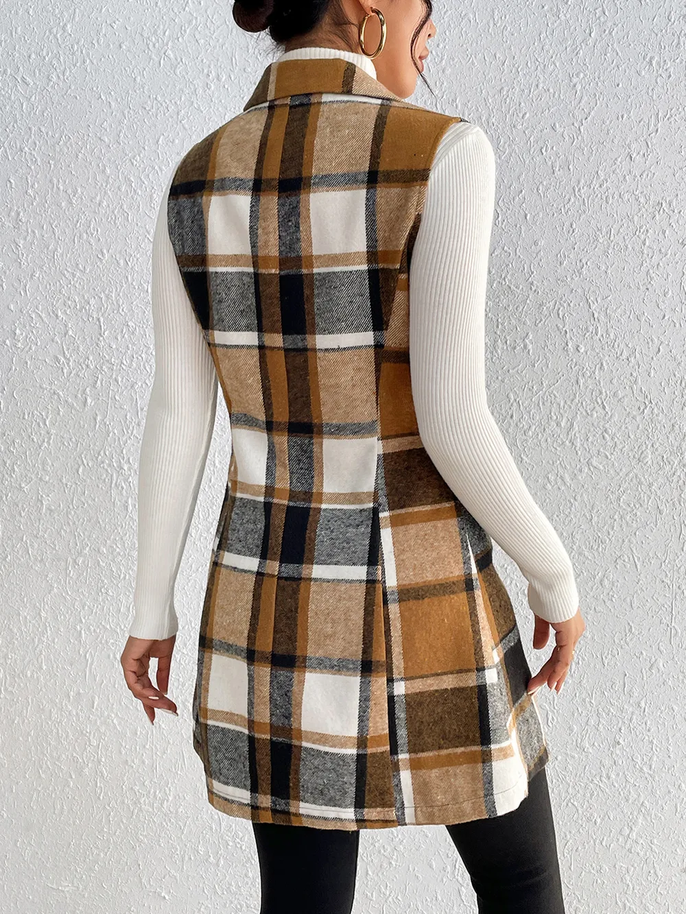 Plaid Lapel Collar Vest, image 3