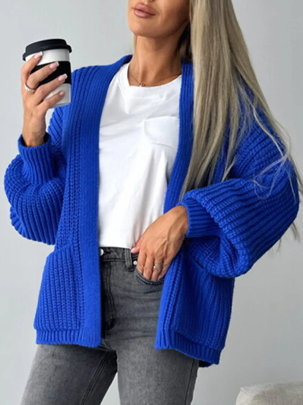 Open Front Dropped Shoulder Cardigan, image 4