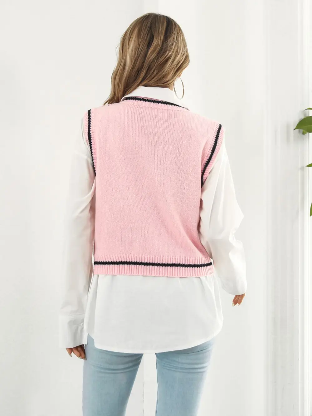 Skull Contrast V-Neck Sweater Vest, image 8