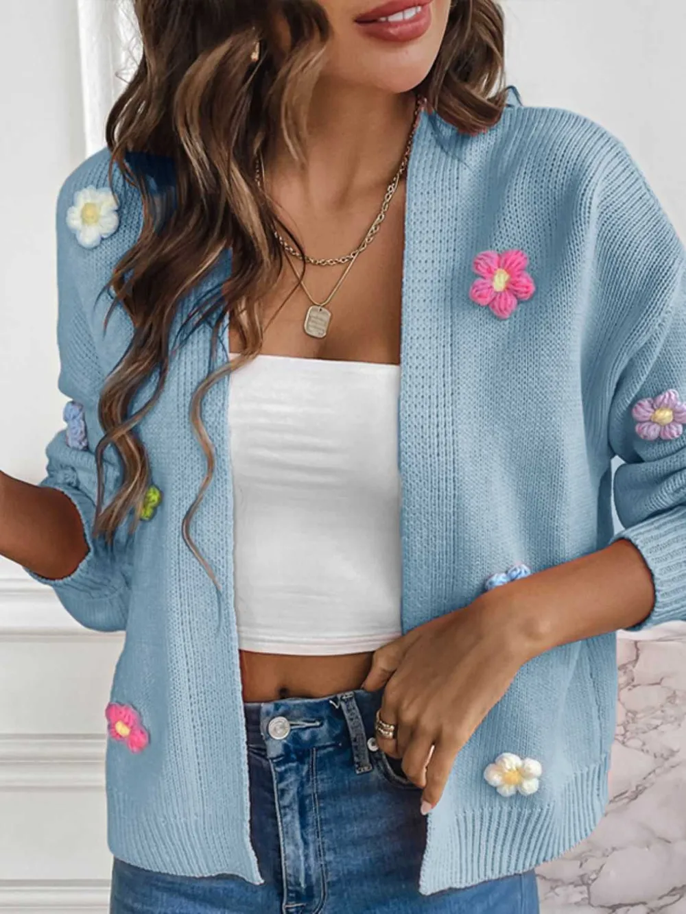 Floral Long Sleeve Open Front Cardigan, image 3