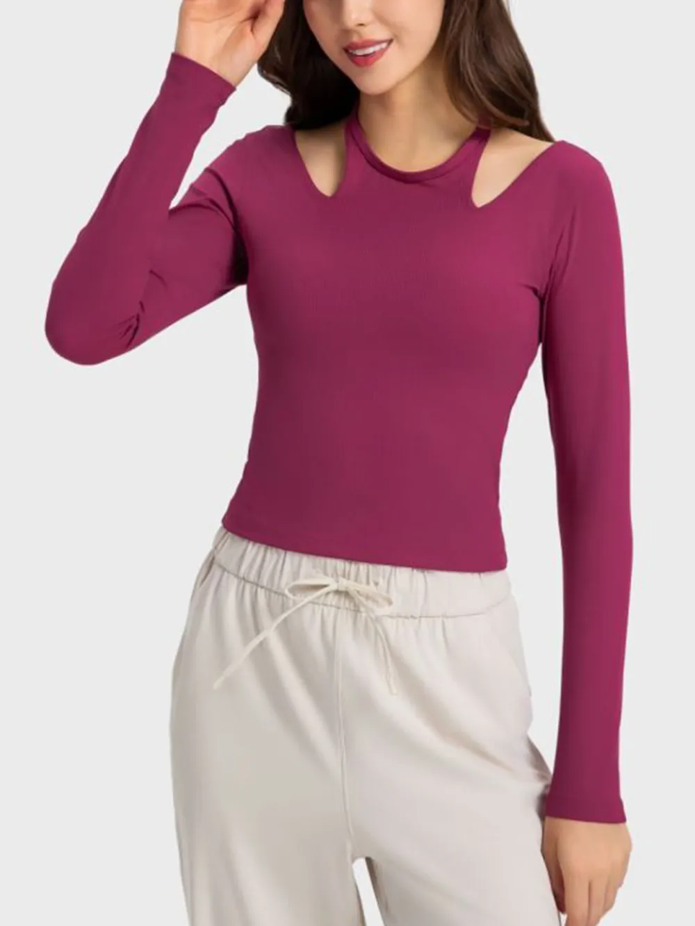 Halter Neck Long Sleeve Sporty Top, image 3