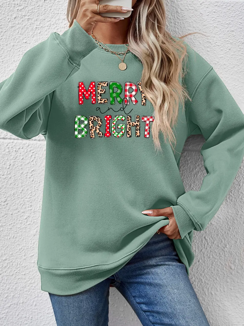 MERRY AND BRIGHT Round Neck Sweatshirt, image 14