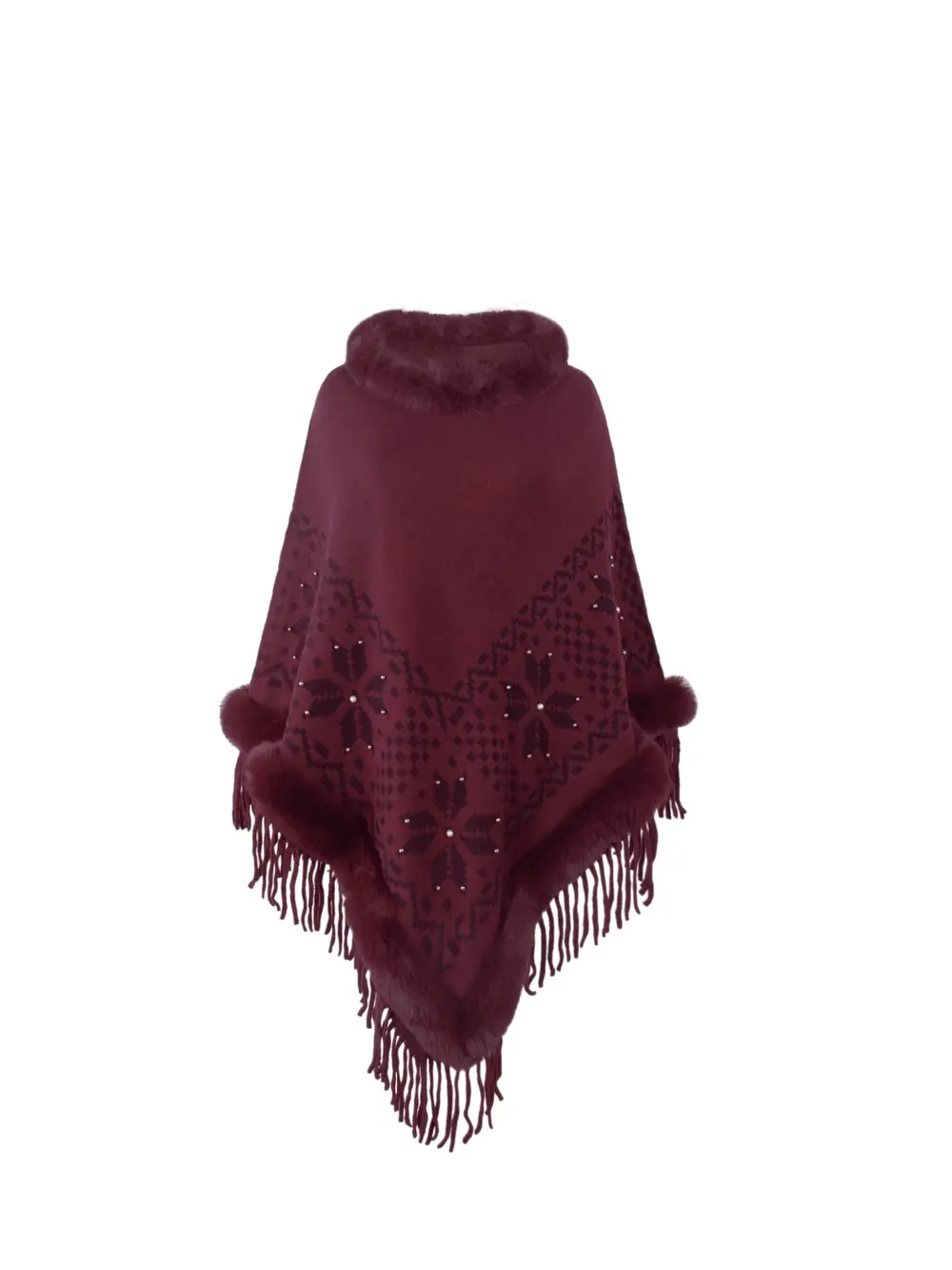 Fringe Geometric Cape Sleeve Poncho, image 6