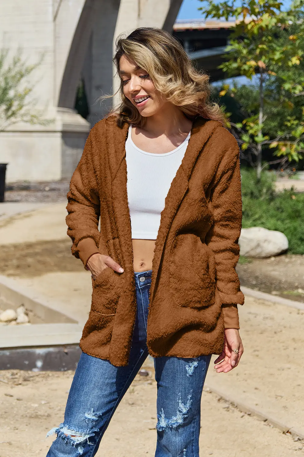 Full Size Teddy Hooded Jacket with Pockets, image 7