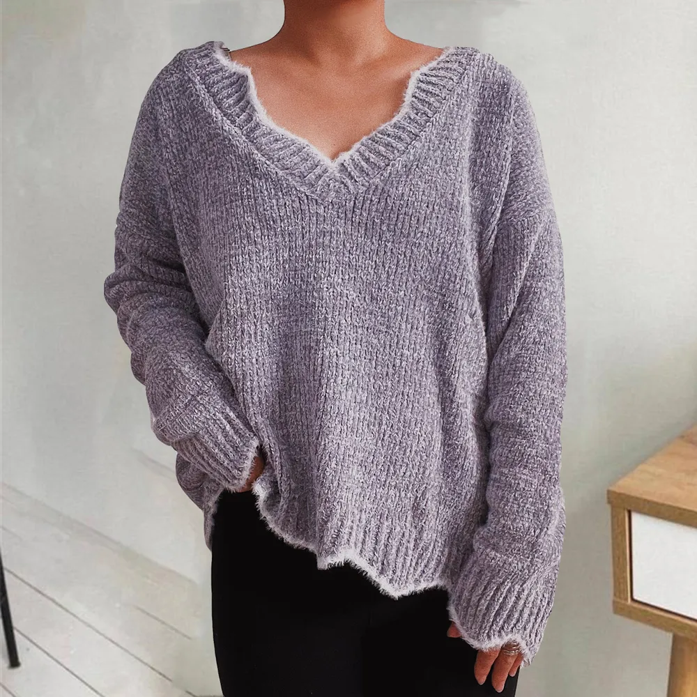 V-Neck Drop Shoulder Long Sleeve Sweater, image 7