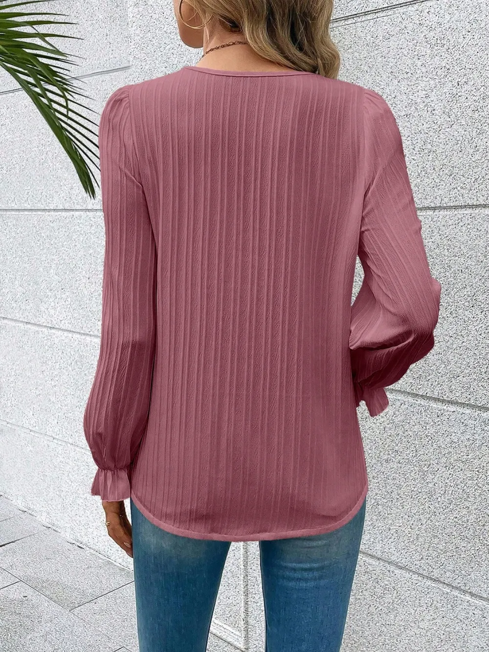 V-Neck Lace Detail Flounce Sleeve Blouse, image 4