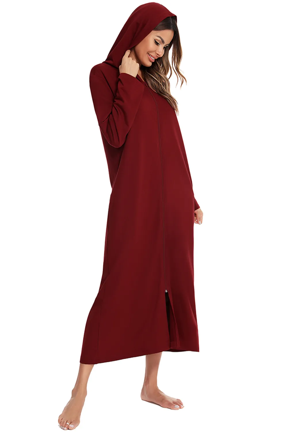 Zip Front Hooded Night Dress with Pockets, image 15